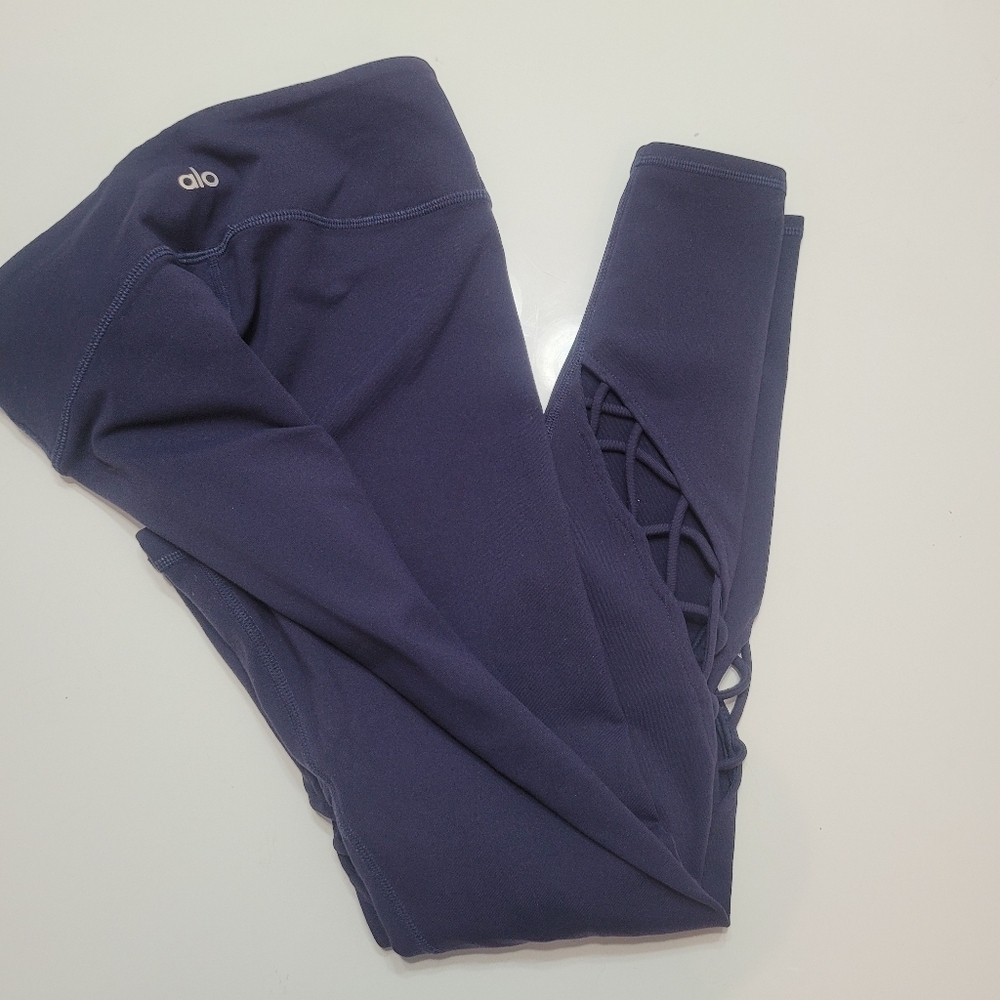 Alo Pants Womens S Blue Navy Legging Athletic Training Gym Yoga Stretch Entwine - Picture 8 of 11